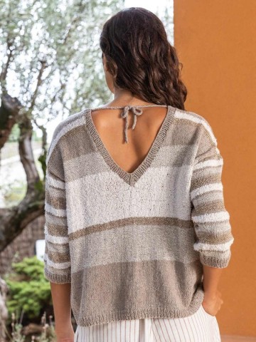 Bleu jeans beige trui v achter