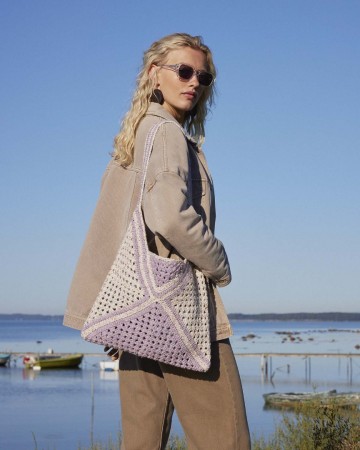 Cotton tweed gehaakte tas